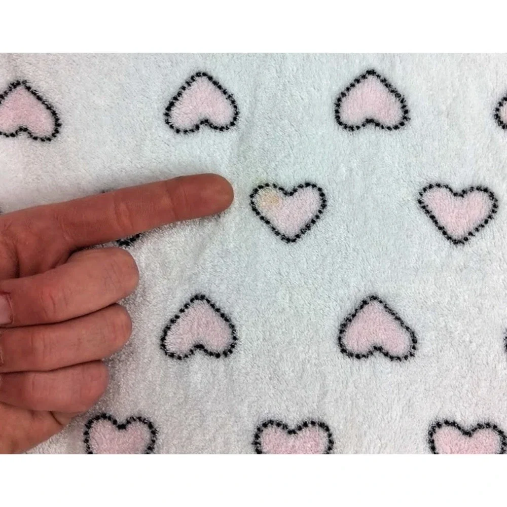 Flaw - Koala Baby White Pink Heart Baby Blanket htf Thin Fleece Soft Some Stains